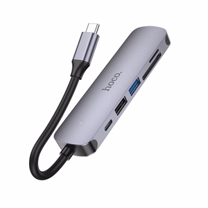 Sovitin Hoco HB28 Type-C monitoiminen HDMI+USB3.0+USB2.0+SD+TF+PD harmaa