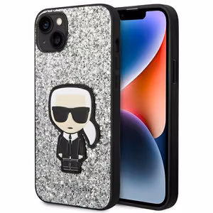 Karl Lagerfeld KLHCP14MGFKPG iPhone 14 Plus 6.7 "kovakotelo hopea / hopea Glitter Flakes Ikonik Glitter Flakes Ikonik