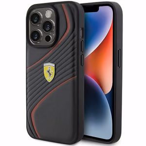 Ferrari Twist Metal Logo Suojakuori iPhone 15 Pro:lle - musta