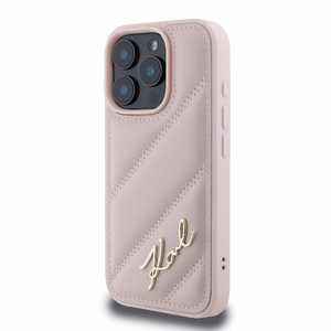 Karl Lagerfeld Quilted Signature Suojakuori iPhone 16 Pro:lle - vaaleanpunainen