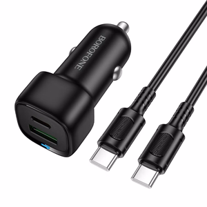 Borofone Autolaturi BZ34B Cloud - USB + Type C - QC 3.0 PD 38W Type C - Type C -kaapelilla Musta