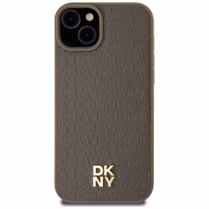 DKNY Nahkainen Kuvio Metallinen Logo MagSafe Suojakuori iPhone 15 / 14 / 13:lle - ruskea