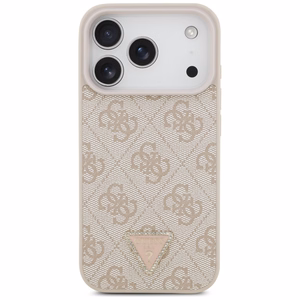 Guess Leather 4G Triangle Strass MagSafe -suojakuori iPhone 18 Pro / 17 Pro – vaaleanpunainen