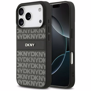 DKNY Repeat Texture Pattern with Tonal Stripe suojakuori iPhone 17 Pro:lle - musta