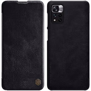 Nillkin Qin Asia Asia Xiaomi Redmi Note 11 Pro + (Kiina) / Redmi Note 11 Pro (Kiina) / Mi11i HyperCharge Camera Protector Holster Cover Flip Case Musta