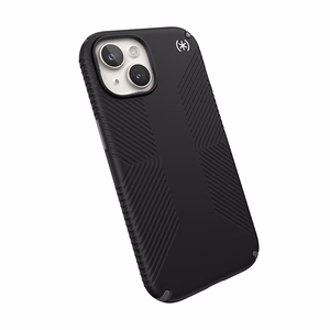 Speck Presidio2 Grip MagSafe suojakuori iPhone 17e / 16e / 15 / 14 / 13 -laitteelle, musta liuskeenharmailla yksityiskohdilla