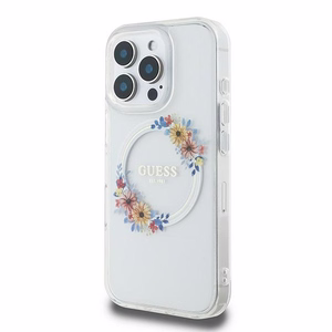 Guess IML Flowers Wreath MagSafe Suojakuori iPhone 16 Pro:lle - läpinäkyvä