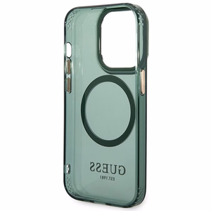 Guess GUHMP14LHTCMA iPhone 14 Pro 6.1" vihreä/khaki kovakotelo kultaääriviiva läpinäkyvä MagSafe