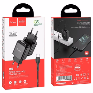 Puhelinlaturi Hoco USB A 2A 10W + kaapeli USB A - USB C N2 musta