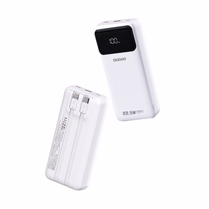Dudao K15Pro Power Bank 20000mAh 22.5W PD USB-C / USB-A / Sisäänrakennettu Lightning ja USB-C kaapelit - Valkoinen