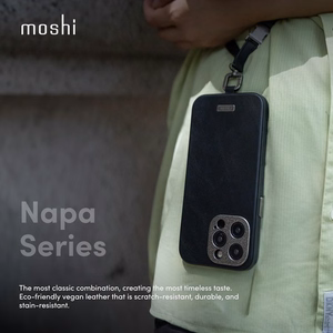 Moshi Napa MagSafe laadukas vegaaninahkainen suojakuori iPhone 15 Pro -laitteelle, Eggnog White -värinen