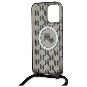 Karl Lagerfeld IML Crossbody Monogram Karl & Choupette Head MagSafe Suojakuori iPhone 16 Pro:lle - musta