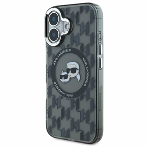 Karl Lagerfeld IML Monogram Karl ja Choupette Head MagSafe iPhone 16 Suojakuori - Musta
