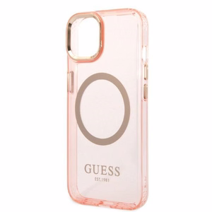 Guess GUHMP14MHTCMP iPhone 14 Plus 6.7 vaaleanpunainen/vaaleanpunainen kova suojakuori Gold Outline läpinäkyvä MagSafe