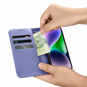 iCarer Wallet Case 2in1 Cover iPhone 14 Plus Anti-RFID Leather Flip Case Light Purple (WMI14220727-LP)
