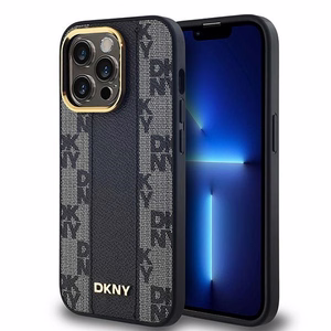 DKNY Nahkainen Checkered Mono Pattern MagSafe Suojakuori iPhone 14 Pro:lle - Musta