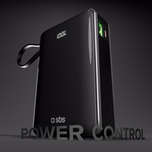 Powerbank SBS 20000 mAh 20W, jossa on sisäänrakennettu USB-C-kaapeli ja digitaalinen näyttö - musta