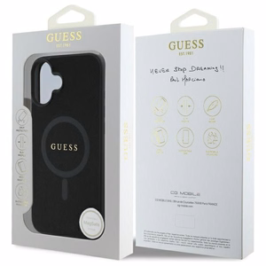 Guess Saffiano Classic Logo MagSafe Suojakuori iPhone 16:lle - musta