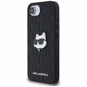 Karl Lagerfeld Monogram Choupette Head Pin iPhone 16e Suojakuori - Musta