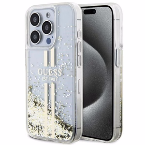 Guess Liquid Glitter Gold Stripes Suojakuori iPhone 15 Pro:lle - läpinäkyvä