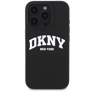 DKNY Silikoninen Valkoinen Painettu Logo MagSafe iPhone 16 Pro:lle Suojakuori - Musta