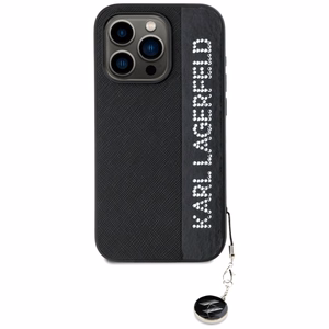 Karl Lagerfeld Saffiano Rhinestones & Charm Suojakuori iPhone 15 Pro Maxille - musta