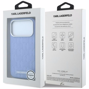 KARL LAGERFELD -kotelo mallille IPHONE 18 Pro/17 Pro MagSafe-yhteensopiva (Mono Resin Logo) (väri: vaaleansininen)