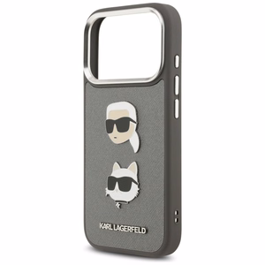 Karl Lagerfeld Suojakuori iPhone 17 Pro:lle KLHCP17LPSFDHPOG (FW Grained PU W/ K&C Heads Pin & Logo) - Harmaa