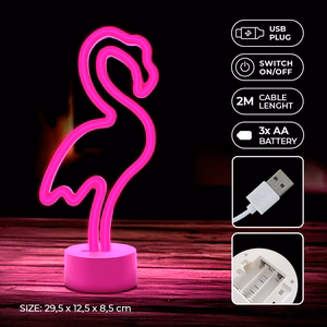 Neon LED jalustalla FLAMINGO vaaleanpunainen USB-C FSC-11 Forever Light