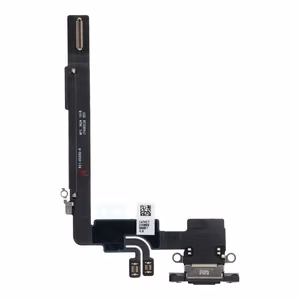 Original charging-port flex cable removed from a donor device for iPhone 16 Pro Max – black