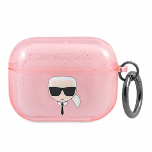 Karl Lagerfeld Glitter Karl's Head -kotelo AirPods Pro:lle - vaaleanpunainen