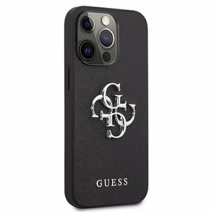 Guess Saffiano 4G Metal Logo suojakuori iPhone 13 Pro / 13 6.1":lle - musta