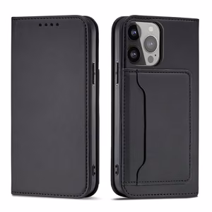 Magneetti Card Case tapauksessa iPhone 14 flip kansi lompakko jalusta musta