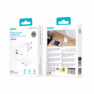 BWOO wall charger CDA182 QC 38W 1x USB-A + 1x USB-C with USB-C C-Lightning cable 1 m black