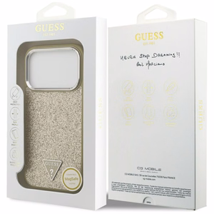 Guess Glitter Triangle Logo MagSafe -kuori iPhone 17 Pro kullanvärinen