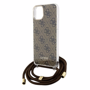 Guess Crossbody Cord 4G Print -suojakuori iPhone 15 / 14 / 13:lle - ruskea