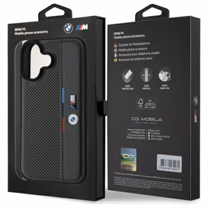 BMW M Perforated Tricolor Detail Line Suojakuori iPhone 16:lle - tummanharmaa