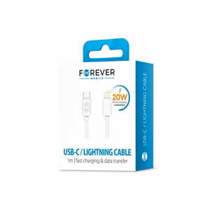 Forever kaapeli USB-C - Lightning 1,0 m 20W valkoinen