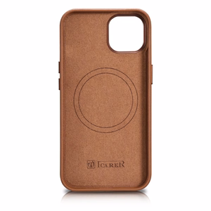 iCarer Kotelo Nahkakotelo Suojus iPhone 14 Plus ruskea (MagSafe-yhteensopiva)