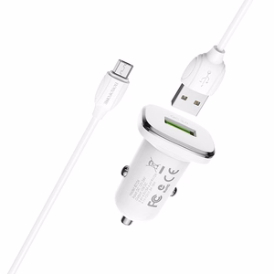 Borofone BZ12A Lasting Power QC3.0 18 W autolaturi Micro-USB-kaapelilla, valkoinen