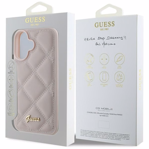 Guess Quilted Metal Logo Suojakuori iPhone 16:lle - vaaleanpunainen