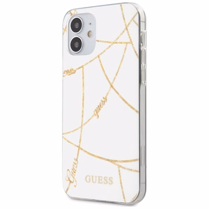 Guess GUHCP12SPCUCHWH iPhone 12 mini 5.4" valkoinen/valkoinen kovakotelo kultaketju mallisto