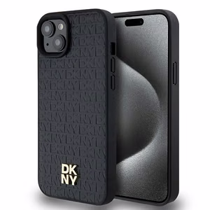 DKNY Nahkainen Kuvio Metallinen Logo MagSafe Suojakuori iPhone 15/14/13:lle - musta