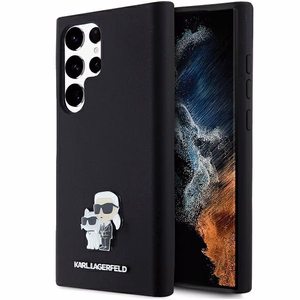 Karl Lagerfeld Silikoninen Karl & Choupette Metal Pin Suojakuori Samsung Galaxy S24 Ultralle - musta