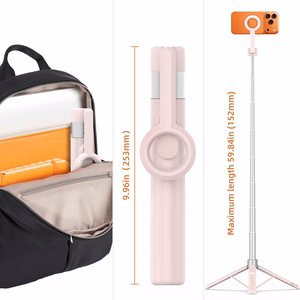 Tech-Protect L10S Bluetooth-selfiekeppi, vaaleanpunainen ja harmaa