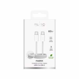 Puro Fabrik 4 240W punottu USB-C - USB-C 1m kaapeli - Valkoinen