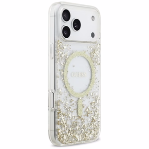 GUESS Resin Bottom Glitter MagSafe -suojakuori iPhone 17 Pro Max - kulta