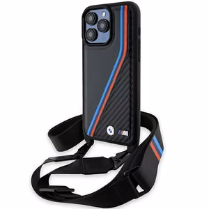 BMW M Edition Carbon Tricolor Lines & Hihna Suojakuori iPhone 15 Pro Maxille - musta