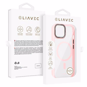 Liavec Hybrid Magsafe läpinäkyvä suojakuori iPhone 15:lle vaaleanpunainen