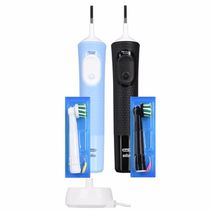 Oral-B Vitality Pro Duo – ladattava sähköhammasharja, 2 harjaspäätä, 3 puhdistustilaa, musta/sininen/valkoinen